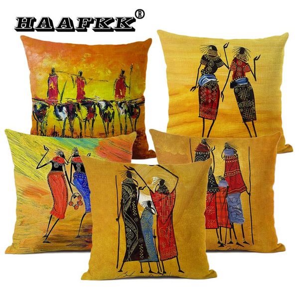

african oil painting cushion cover beautiful female dance 45x45cm linen pillow home sofa art decoration