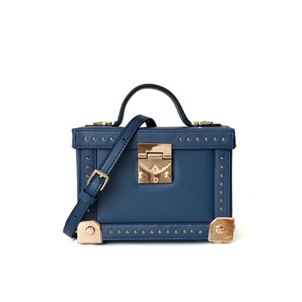 

2020 rivet handbags box package square genuine leather bag korean version of the wild messenger bag square mobile messenger