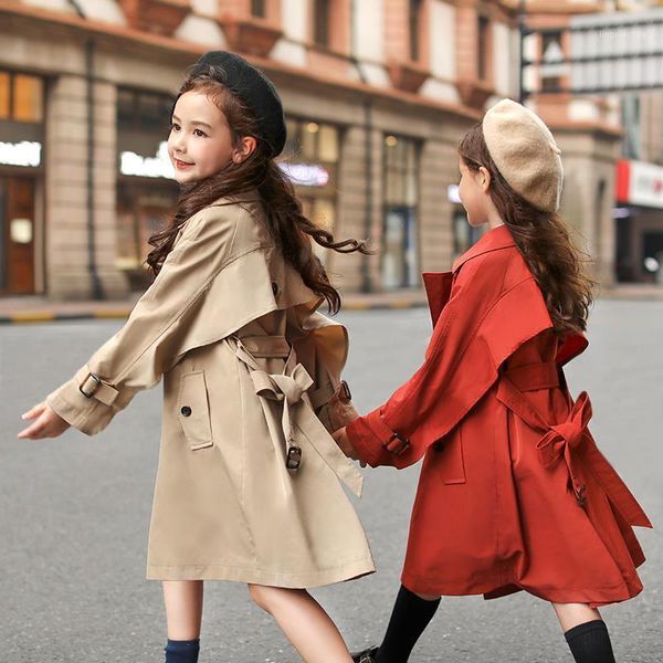 

2021 spring autumn kids long british girls windbreaker jacket trench coat fille kids overcoat outerwear children 7-12yr1, Blue;gray