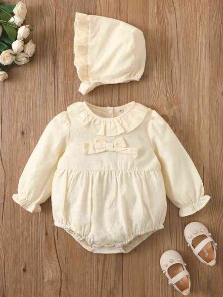 

baby ruffle trim bow front flounce sleeve bodysuit with hat she, Blue
