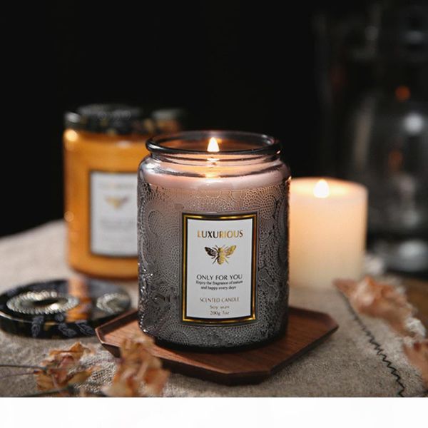 

lijun medium relief glass creative fragrance candle smokeless handmade soy wax scented candle with hand gift box customization