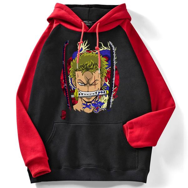 

pullover men grim reaper manga japanese tracksuits for male roronoa zoro character pattern retro street men sweat velvet, Black