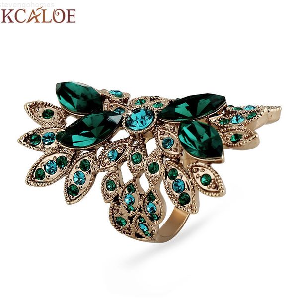 

finger kcaloe luxury blue austrian crystal rhinestone vintage ring titanium gold big long rings for women fashion jewelr, Slivery;golden