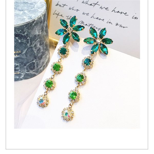 

dangle & chandelier hhsppf xy fashion wedding ornaments exaggerated vintage green crystal rhinestone flower pendant earrings women's je, Silver