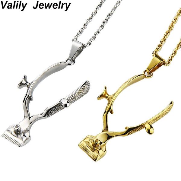 

valily jewelry golden shaver barber tools pendant necklace stainless steel fashion personality necklace jewelry cool for men, Silver