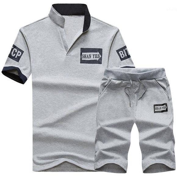 

2020 new men's summer sets shorts + short sleeve t shirt men beach shorts tee male tracksuits elastic waist solid color1, Gray