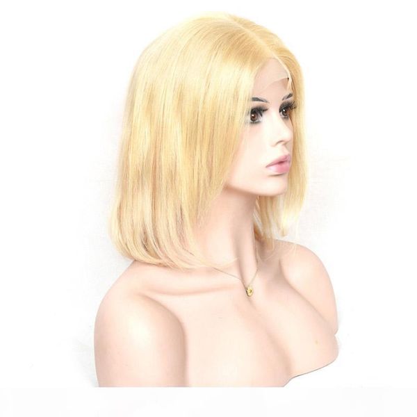 

malaysian human hair 13x4 lace front wig bob straight 613# virgin hair bob lace wigs blonde pure 613 color, Black;brown