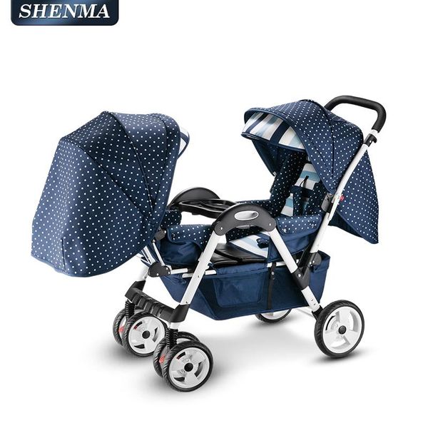 

twin baby stroller foldable double trolley four wheel absorber easy to seat and reclining carriage