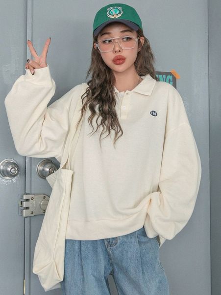 

dazy polo neck letter embroidery drop shoulder sweatshirt h0vd#, White;black