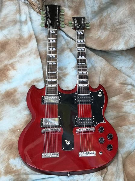 

wine red double neck electric guitar, jimmy page 12 & 6 strings double neck led zeppeli page black aged relic eds 1275 sg electric guitar