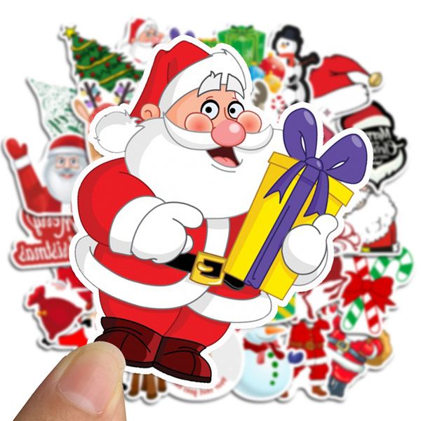 

new50pcs kawaii colorful santa claus snowman christmas tree lapskateboard very thin new year gift sticker