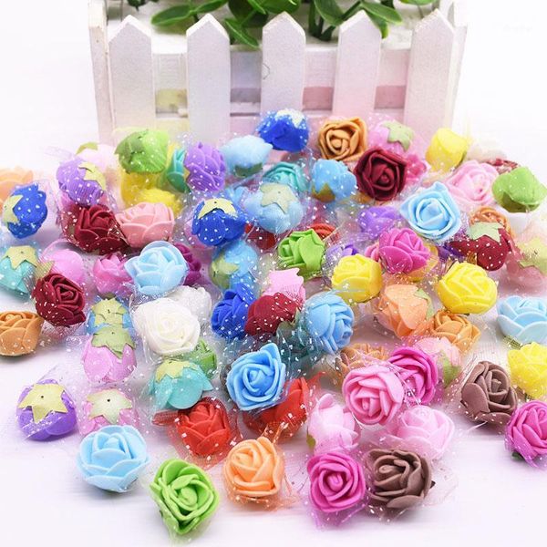 

50/100/200pcs 2cm simulation foam rose artificial flower head with yarn home flower wedding decoration fake flowers1