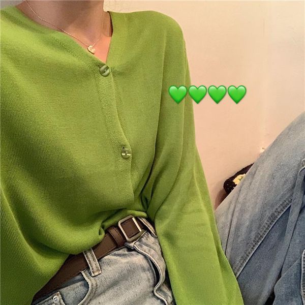 

2020 new women fashion cardigans knit sweaters green sweaters, White