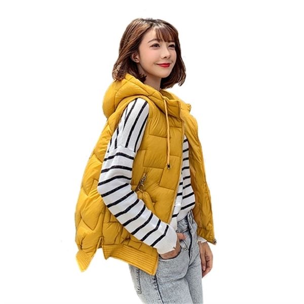 

autumn winter sleeveless jacket women coats cotton ladies down vest female hooded slim vests y201012, Black;brown