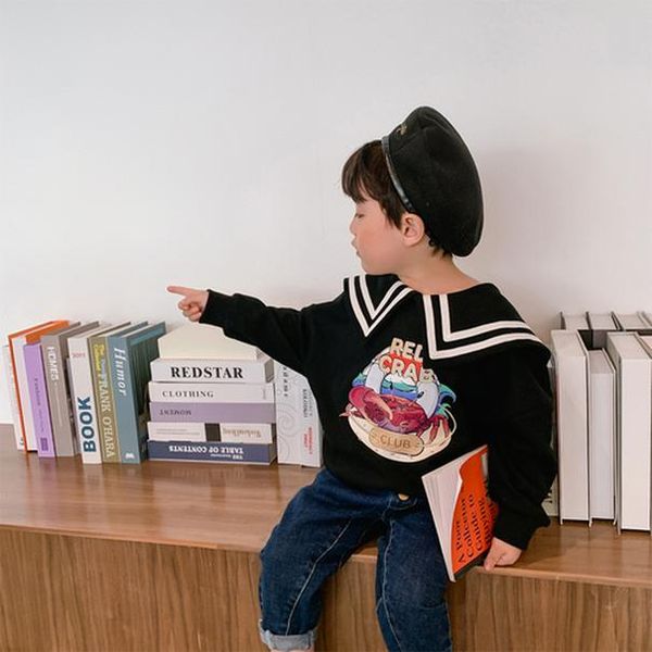 

boy's cotton sailor collar thin sweater spring and autumn fashion big boy baby long sleeved upper garment children's garment wmtti, Blue