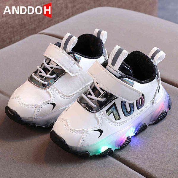 

size 21-30 girls luminous sneakers baby breathable glowing shoes boys wear-resistant damping shoe children led light up sneakers g0211, Black;red