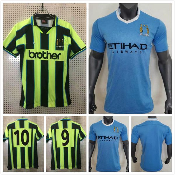 

man 1998 1999 2011 2012 city wembley retro soccer jersey clough 98 99 11 12 allsopp wright jobson classic vintage football shirts, Black;yellow