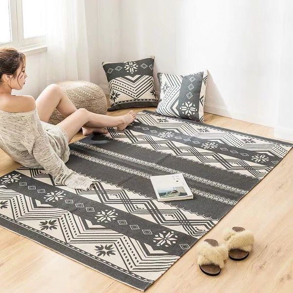 

2021 soft retro cotton linen carpet anti-slip geometric area rug yoga mat carpets for living room bedroom area rugs