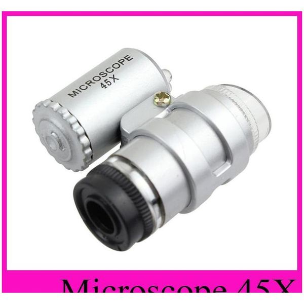 

microscope 45x jeweler magnifier jewelry loupes mini magnifiers pocket microscopes with led light + leather pouch wmtubi five2010