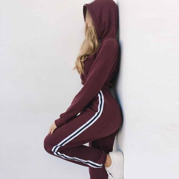 

women two pieces sets tracking suits for women sport outfits crop hoodies and side striped long pants 2pcs casual sets, Gray