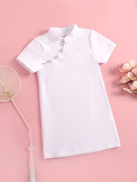 

toddler girls mandarin collar button detail tee dress she, Red;yellow