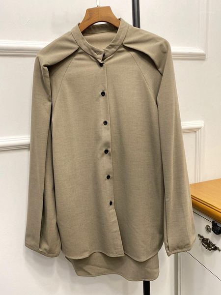 

spring autumn women blouse stand collar silhouette long sleeve loose female casual shirts with buttons1, White