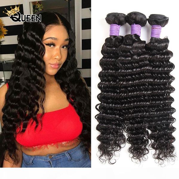 

r f deep wave bundles peruvian hair bundles 100% remy human hair 3 bundles hair weave, Black;brown