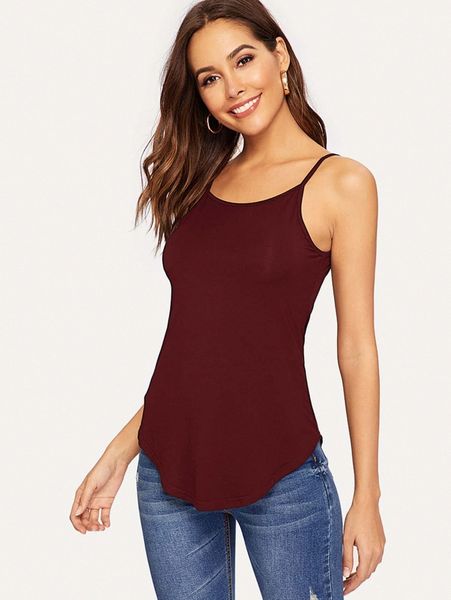 

solid curved hem cami d9li#, White