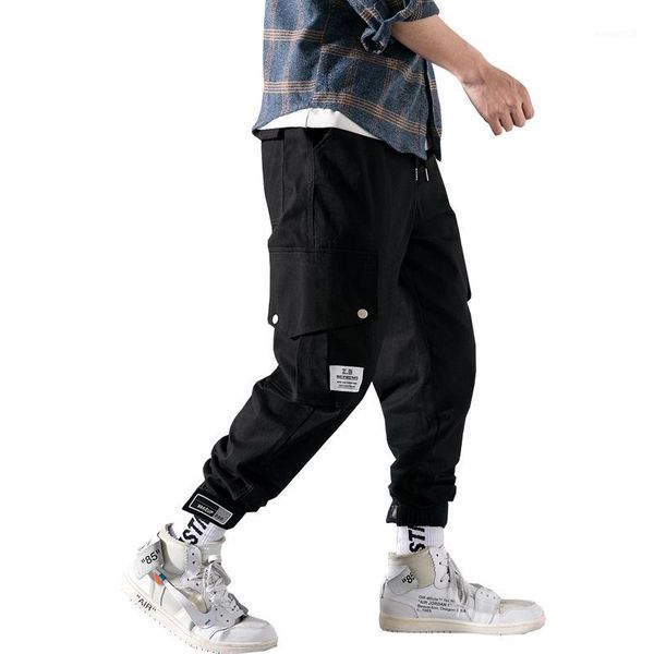 

men's pants 2021 men cargo side pockets loose hip hop ankle-length sweatpants men's harem pants1, Black