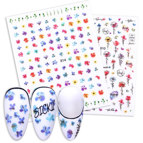 

1 sheet 3d nail stickers colorful flower nail decals art decorations decals polish transfer foils, Black