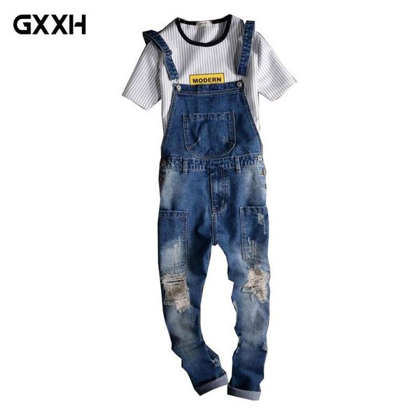

men's jeans male suspenders casual light blue denim overalls ripped pockets bib boyfriend jumpsuits size 5xl