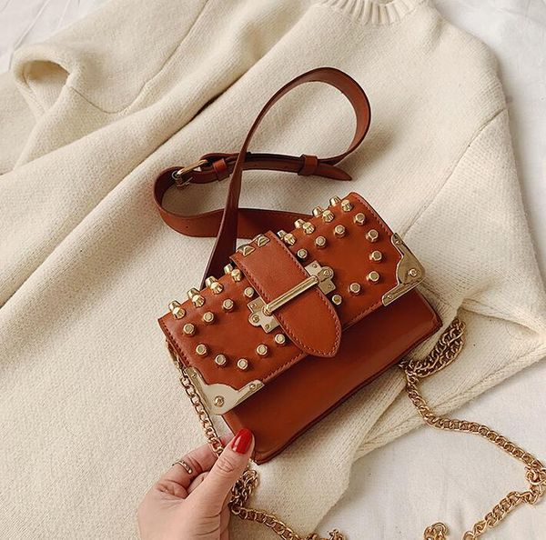 

2020 female rivet waist bag fashion ins women chest bag single chain shoulder crossbody double shoulder strap