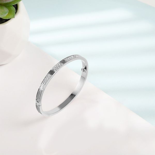 

16-19 titanium steel gift bangle bracelet 2 set row full box diamond women men without bracelets distance jewelry, Black