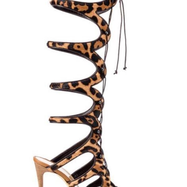 

women leopard print cut-outs stiletto heels gladiator sandals boots lady lace-up runway shoes woman ankle strap shoes 2020 y200723, Black