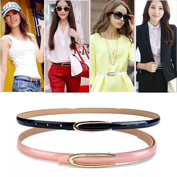 

thin skinny waistband for women waist belts patent fashion leather alloy sweater dress belt 5 colors, Black;brown
