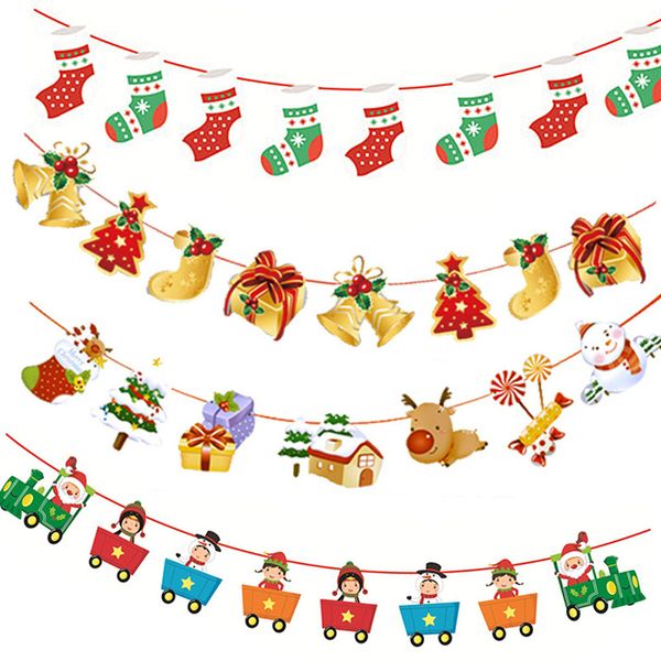 

bunting 3m cute cartoon santa claus banners merry christmas paper garland xmas elk sock flags happy new year party hanging deco
