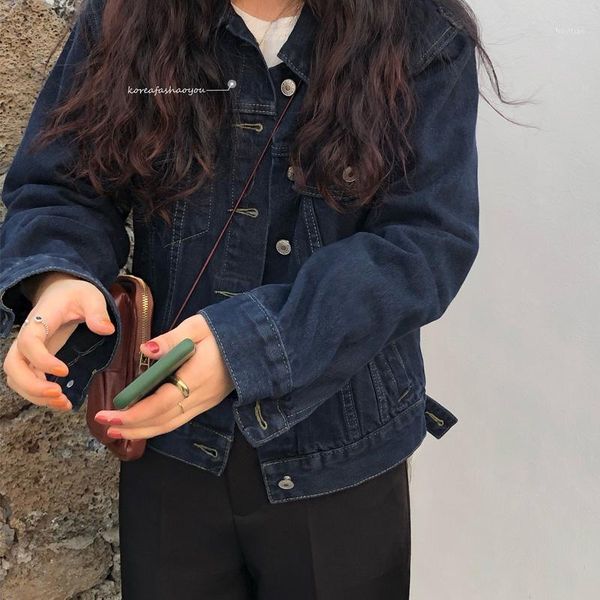 

2020 spring autumn short denim jacket women jeans coat korean fashion dark blue black slim cowboy coat button basic dailywear1, Black;brown