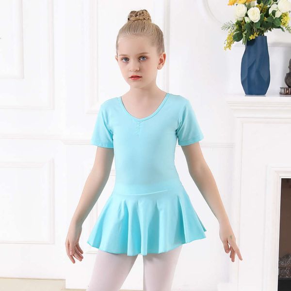 

children's little ballet summer training short sve girl one piece skirt dance examination drs, Blue