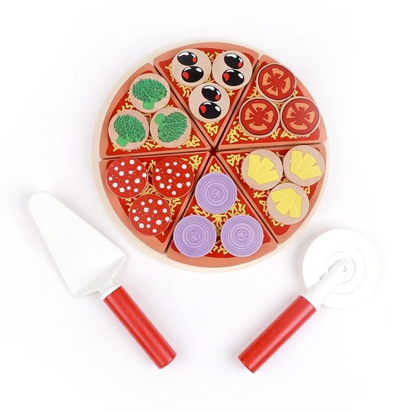 

26pcs pizza wooden toys food cooking simulation tableware children kitchen pretend play toy fruit vegetable with tableware y200428
