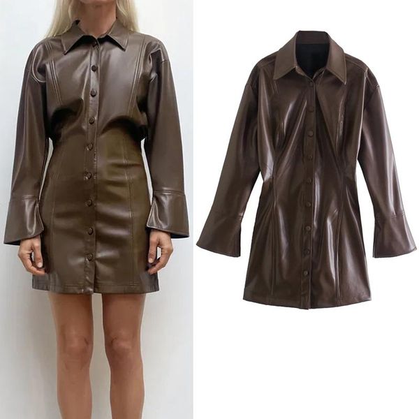 

casual dresses 2022 brown faux feather dress woman vintage mini shirt long sleeve short autumn party, Black;gray
