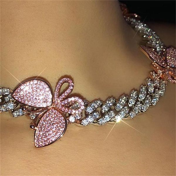 

glaming pink кубинской ссылка бабочка choker цепь ожерелье кристалл rhinestone чокеры ожерелье для женщин золотого ошейника оптового, Golden;silver