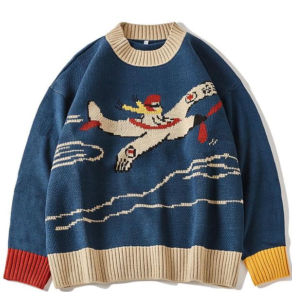 

hip hop air plane pattern sweater men pullover oversize harajuku streetwear o-neck 2021 autumn new casual sweaters for man women, White;black