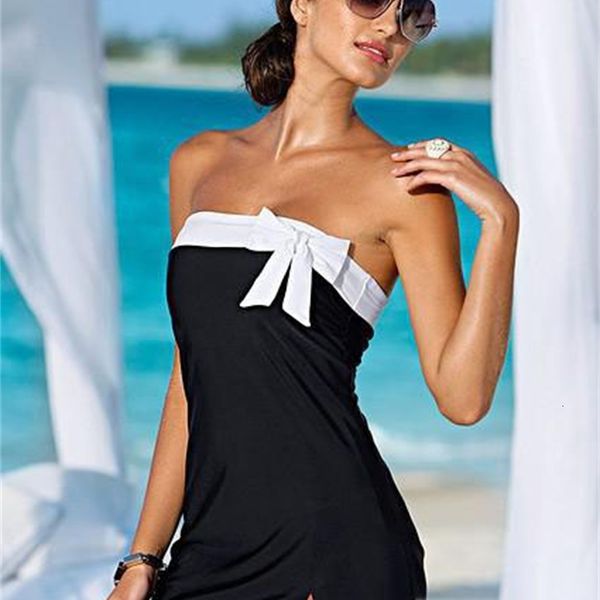 

one piece swimsuit cover-ups holiday beach women swimwear bownot dress, White;black