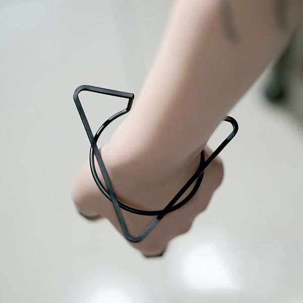 

bangle original design so cool black plated triangle round geometric bracelet for women punk men 2021