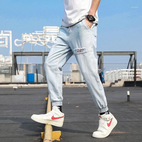 

men's fashion pants loose weight large yard harem pants relaxed light-colored high-end quality nine point length1, Blue