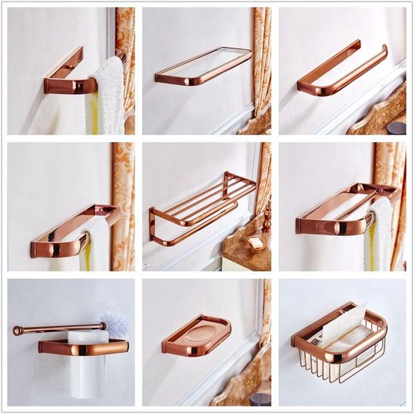 

luxury rose gold ванной латуни держатель аксессуары бумажные полотенца бар мыльница полотенцедержатель robe hook кисти полка ванна оборудова