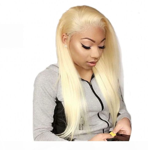 

613 mongolian straight full lace human hair wigs with baby hair 130% density blonde lace front wigs natural hairline, Black;brown