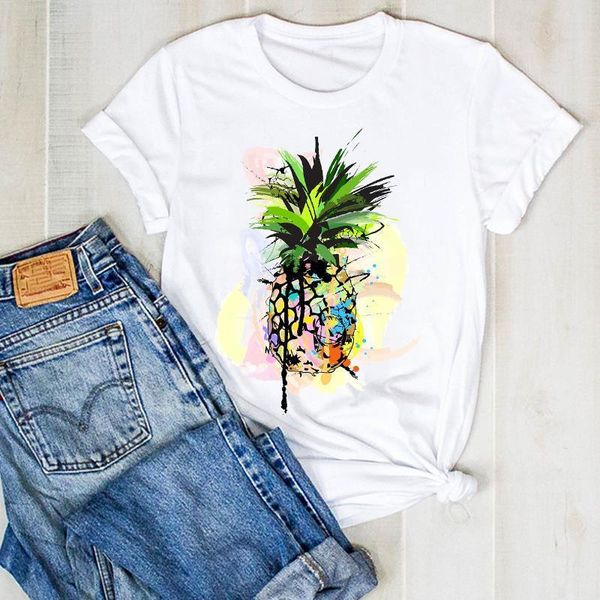 

women pineapple tumblr kawaii watercolor cartoon ladies summer t tee tshirt womens female shirt clothes graphic t-shirt, White