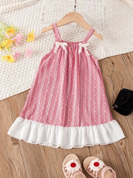 

toddler girls gingham contrast lace bow front ruffle hem cami dress she, Red;yellow