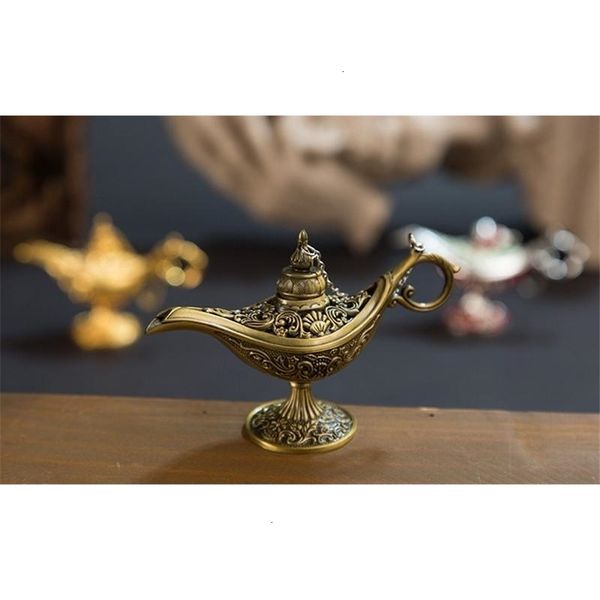 

excellent fairy tale aladdin magic incense burner vintage retro tea pot genie lamp aroma stone home ornament metal craft 4 nsawa